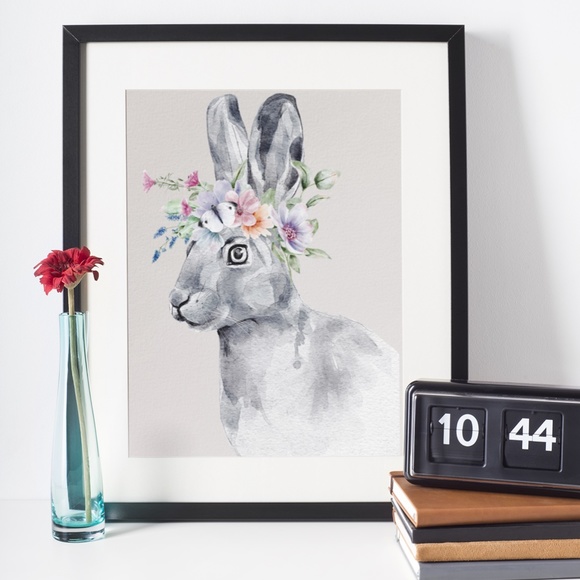 Wall Art Watercolor Bunny Print Poster Unframed - Picture 6 of 16